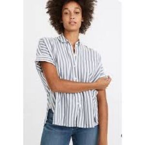 Madewell Daily Shirt Navy White Striped Button‎ Down Size Small Oversized EUC